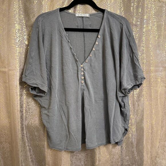 Free People We The Free Savannah Gray Cotton Button Up Shirt Large - Picture 1 of 10